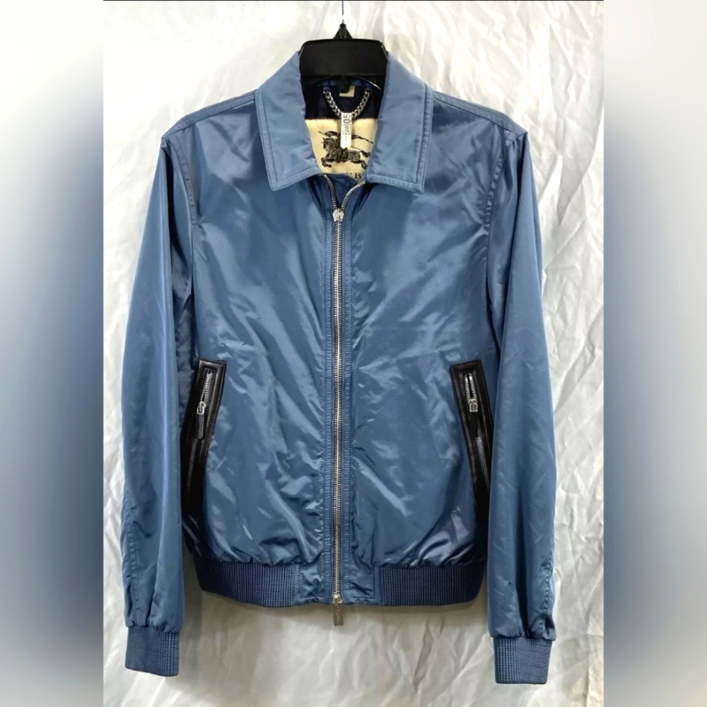 Burberry London Designer Blue Zip Up Jacket Coat - Men Size Small